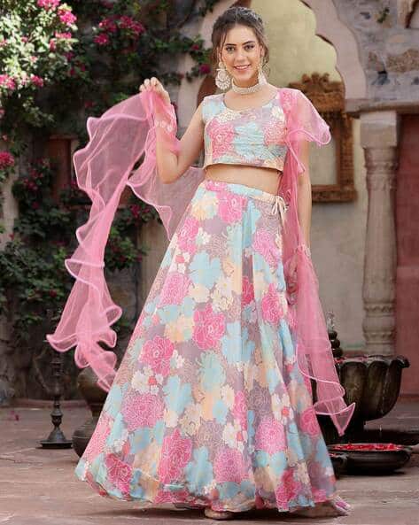 Women Floral Print Lehenga Choli Set with Dupatta