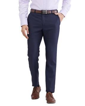 raymond Men Slim Fit Flat-Front Trousers-picture-24
