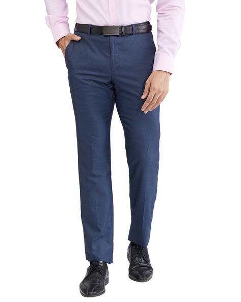 RAYMOND Men Checked Flat-Front Trousers