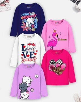 trampoline Girls Pack of 5 Graphic Print Regular Fit Round-Neck T-Shirt-picture-21
