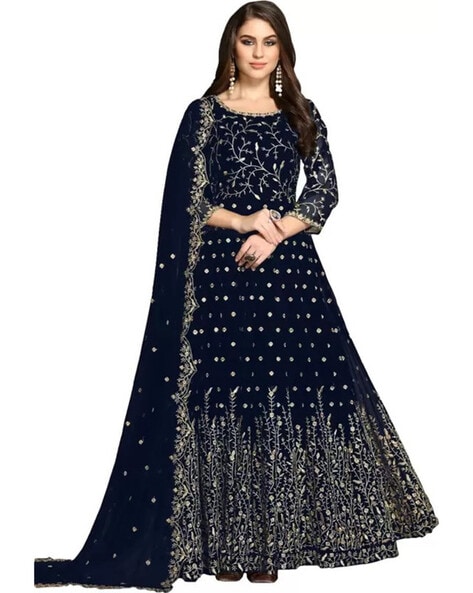 Embellished Semi-Stitched 3-Piece Dress Material Price in India