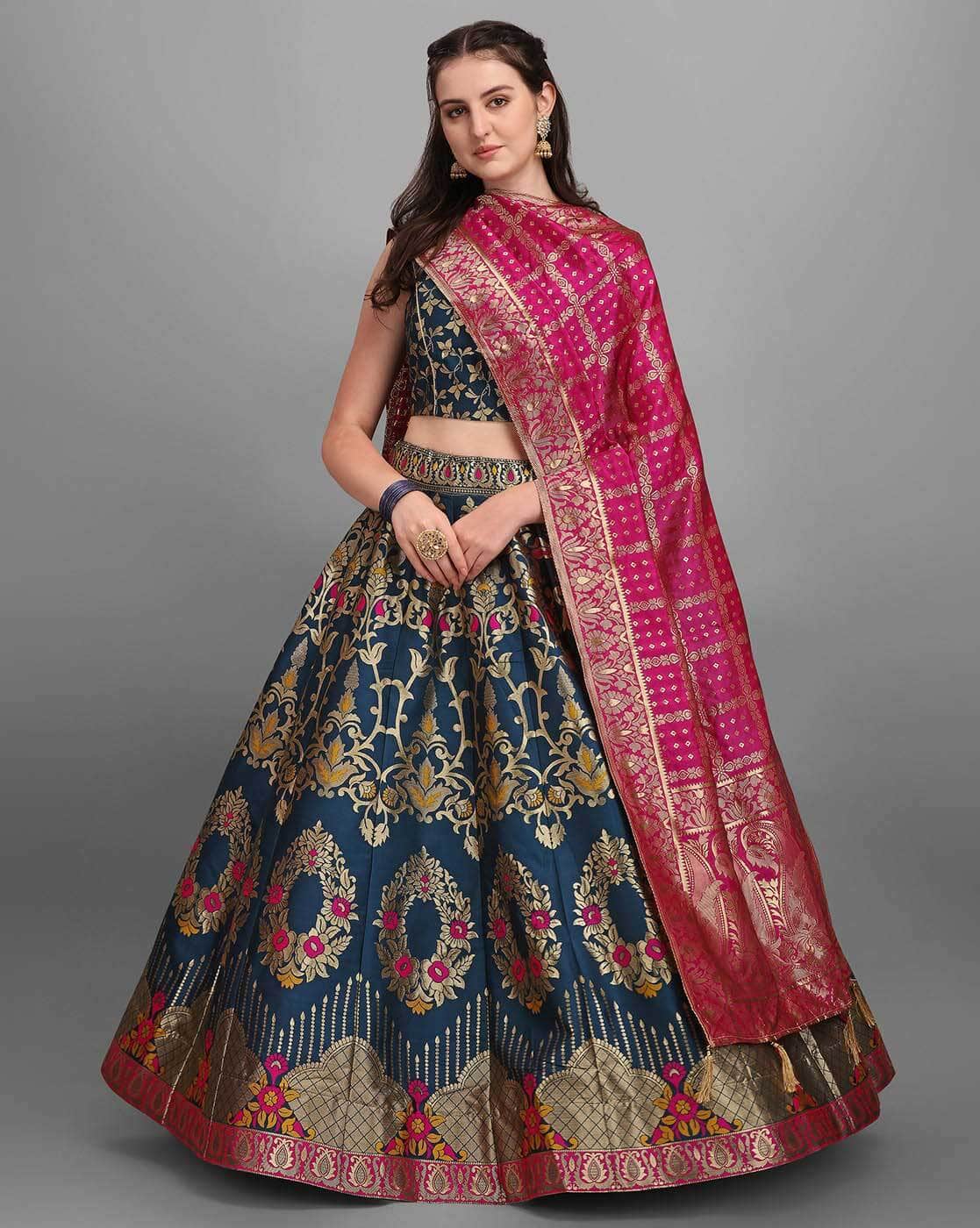Bollywood Women'Green Lehenga Choli & Red Dupatta - Wedding & Festival Wear