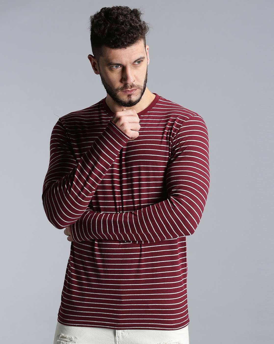 striped full sleeve t shirt for men