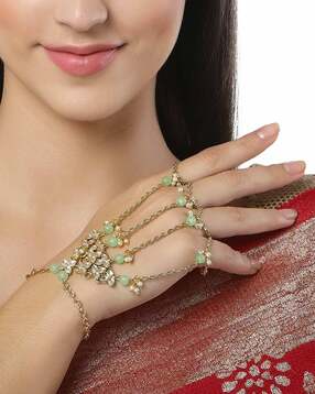 karatcart Gold-Plated Pearl-Studded Hathphool-picture-13