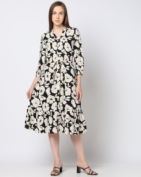 Women Floral Print Shirt Dress