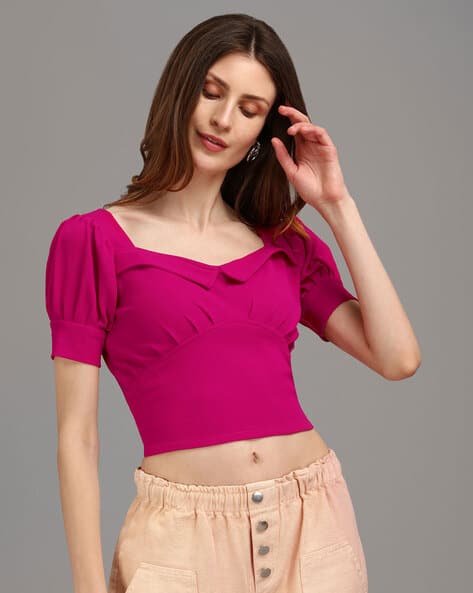 pink square neck crop top