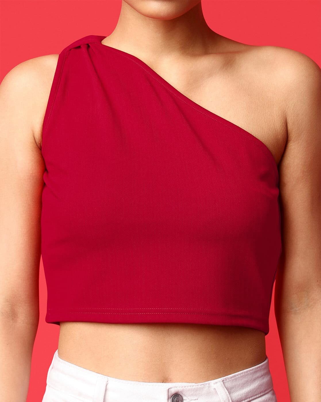 Buy Purvaja Knitted One-Shoulder Crop Top Online | Ajio.com