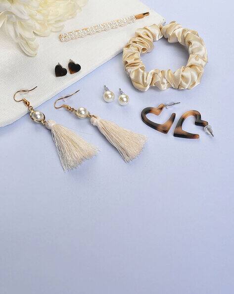 Set of Pearl Earrings Hair Accessories