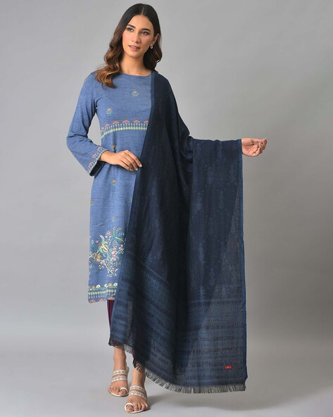 Women Patterned Shawl with Fringes Price in India