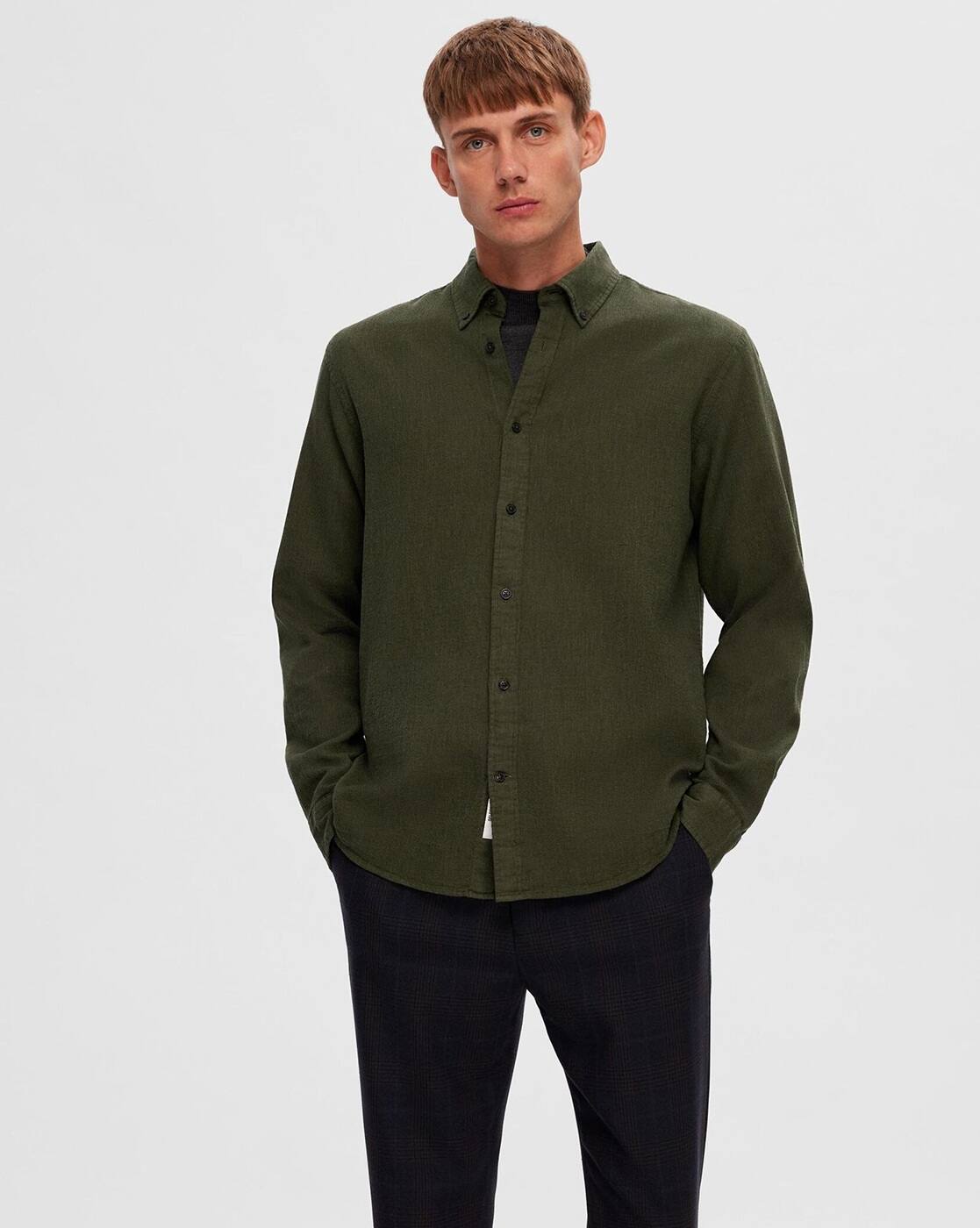 green dress shirt what color pants Clark Green Oxford Cloth Fitted Dress Shirt Shirt by Proper Cloth