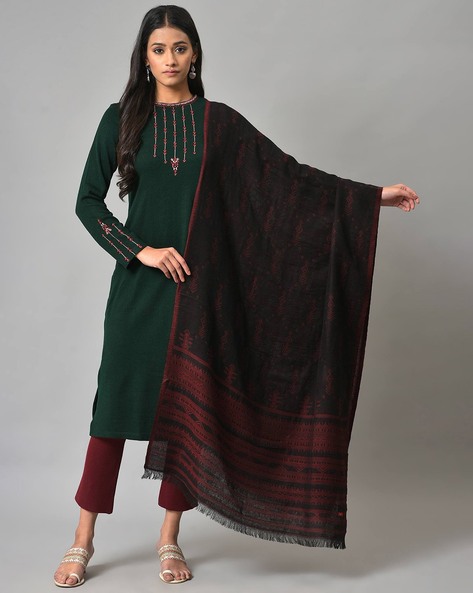 Women Patterned Shawl with Fringes Price in India