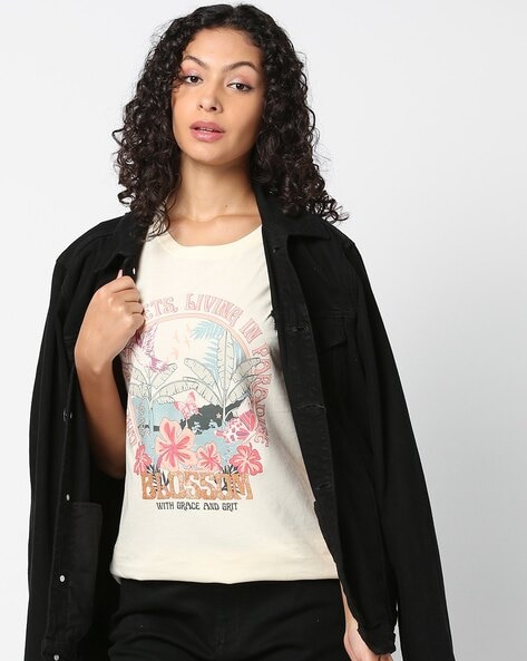 Women Floral Print Regular Fit Crew-Neck T-Shirt