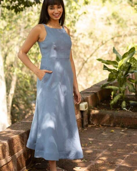 Women Linen Cutaway Maxi Dress