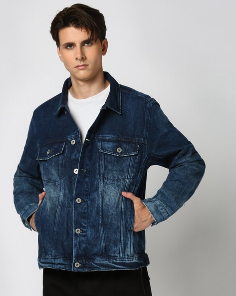 Men Mid-Wash Relaxed Fit Trucker Jacket