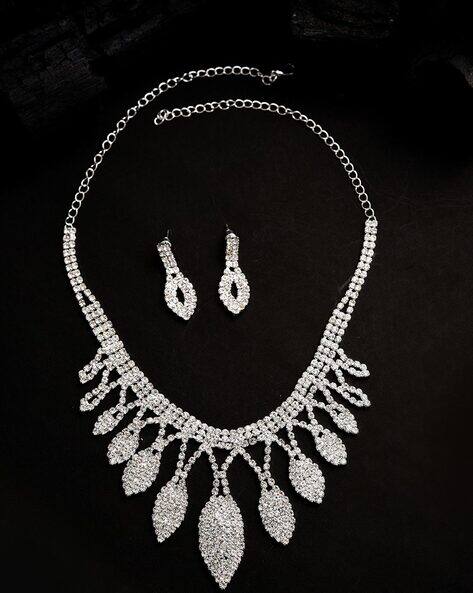 Sohi Sliver Plated Necklace & Earrings Set
