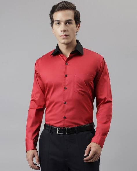 HANCOCK Men Slim Fit Cotton Satin Shirt with Patch Pocket