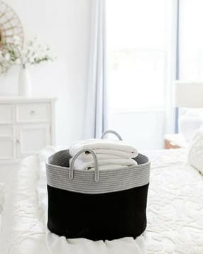 Foldable Wardrobe Cotton Mini Rope Laundry Basket-image-46