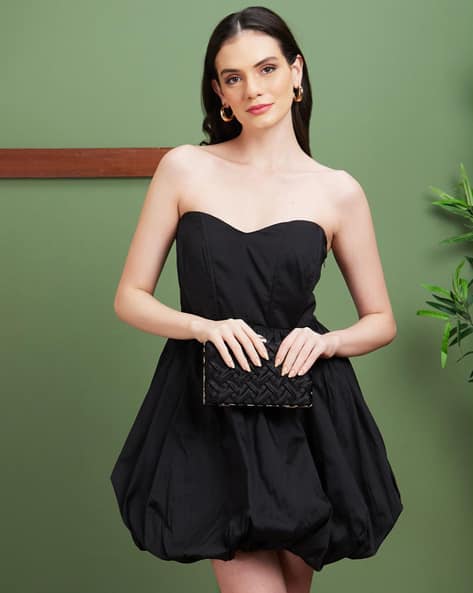 Women Strapless Sweetheart Neck Panelled Balloon Party Dress