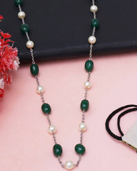 Karatcart  Stone & Pearl Studded Chain for Mask