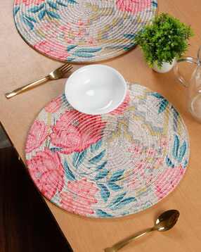 soknack Set of 4 Floral Print Round Table Placemats 14" x 14"-picture-33