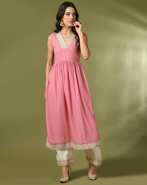 Women Embroidered A-Line Kurta Set Price in India