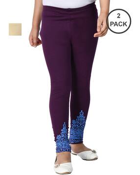 indiweaves Pack of 2 Leggings with Floral Print Hem-picture-19