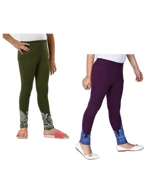Buy Olive Purple Leggings for Girls by INDIWEAVES Online