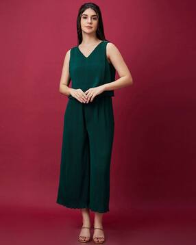globus Women V-Neck Accordion Pleats Party Jumpsuit-picture-14