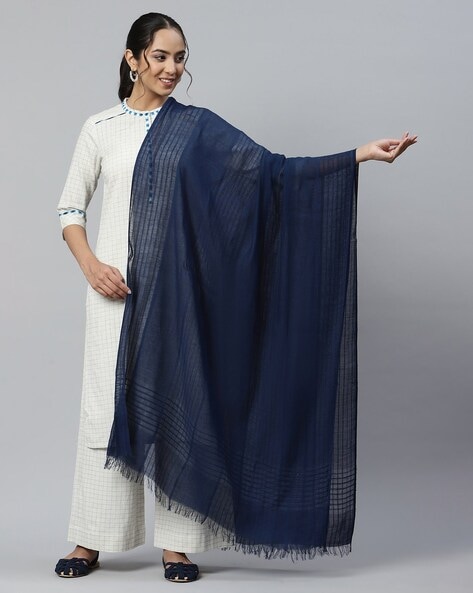 Aurelia Women Striped Dupatta with Frayed Hem