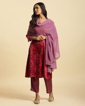 w Women Chiffon Dupatta with Lace Border-picture-3
