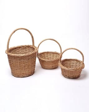 habere india Set of 3 Wicker Round Hamper Baskets with Handle-picture-41