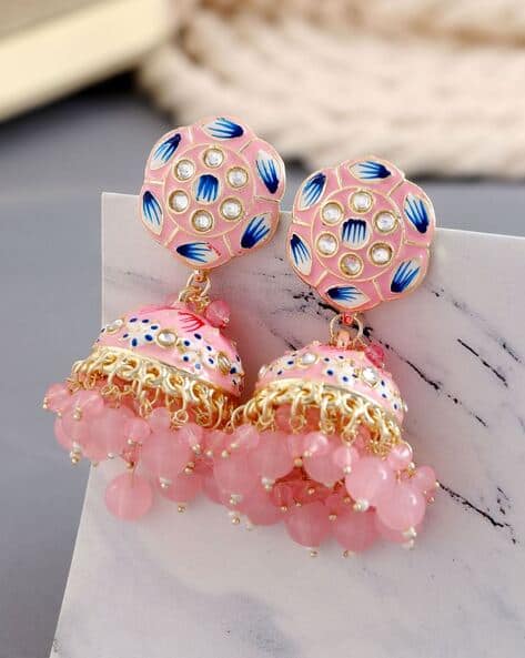 Women Stone-Studded Jhumkas Earrings