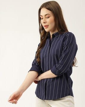 hancock Women Striped Slim Fit Cotton Shirt-picture-11