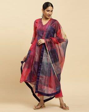 w Women Checked Dupatta with Patch Border-picture-22