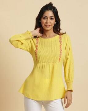 Women Embroidered Relaxed Fit Peplum Top-picture-15