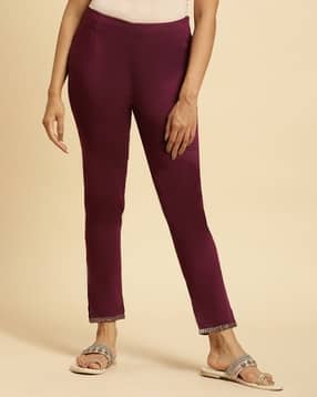 Women Slim Fit Pants with Embroidered Hem-picture-39