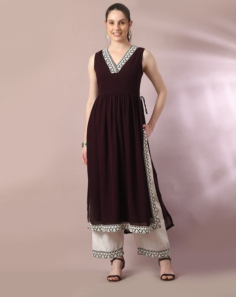 Women Embroidered A-Line Kurta Set Price in India