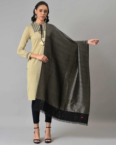 Women Striped Shawl with Fringes Price in India