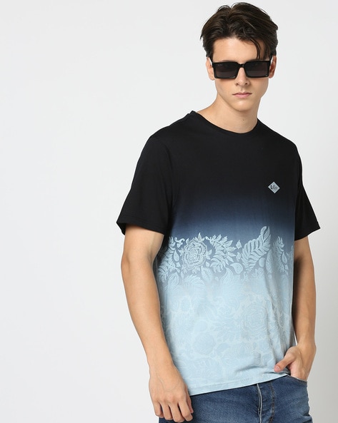 Men Floral Print Relaxed Fit Crew-Neck T-Shirt