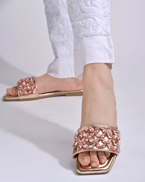 Buy Rose Gold Flat Sandals for Women by Shoetopia Online