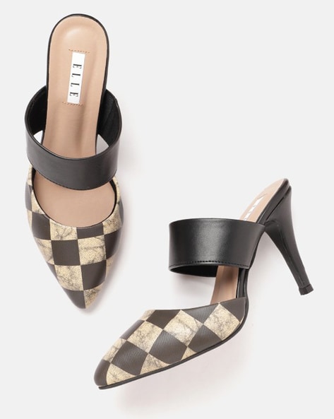 Elle Women Checked Stilettos Heeled Sandals