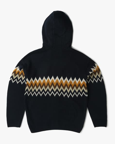 Ajio Boys Knitted Hoodie Buy Navy Blue Sweaters Cardigans For Boys