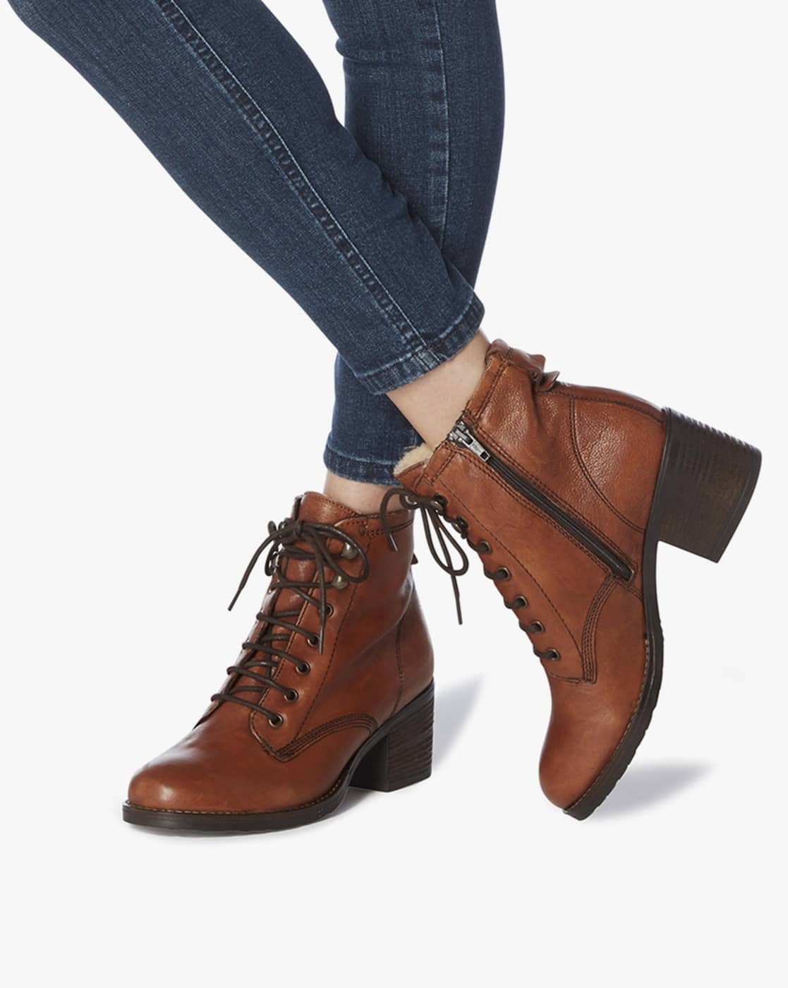 Patsie Lace-Up Ankle-Length Boots with Chunky Heels