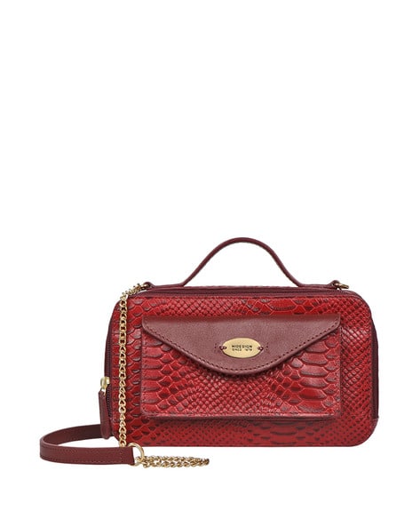 HIDESIGN Reptilian Pattern Satchel Bag with Chain Strap