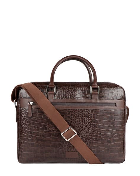 HIDESIGN Men 11" Croc-Embossed Laptop Messenger Bag