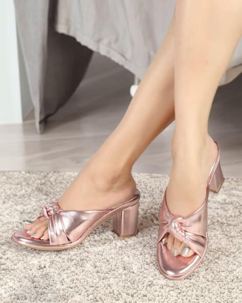 rose gold chunky heel sandals