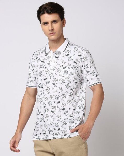 Men Floral Print Slim Fit Polo T-Shirt