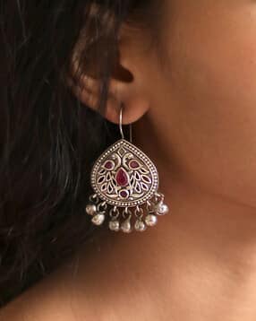teejh Oxidised Stone-Studded Drop Earrings -picture-41