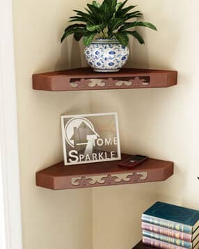 home sparkle Set of 2 Wooden Corner Wall Shelves-picture-20