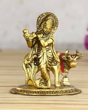 ecraftindia Lord Krishna Playing Flute with Golden Cow Showpiece-picture-10